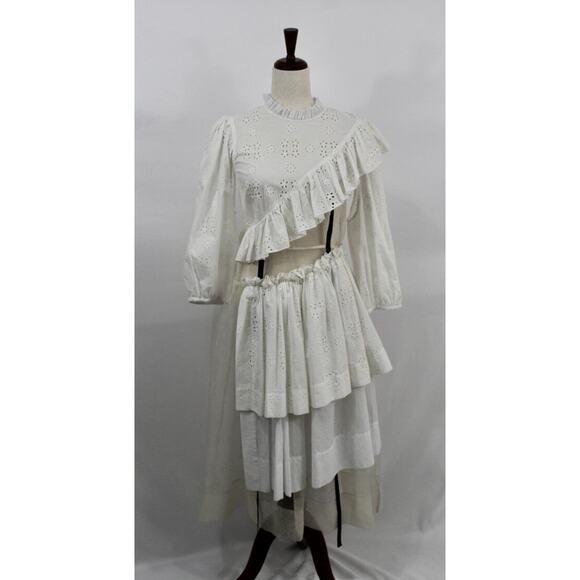 Women's Sz 4 6 Ivory Eyelet Platelet Dress Midi Layered - Picture 16 of 16